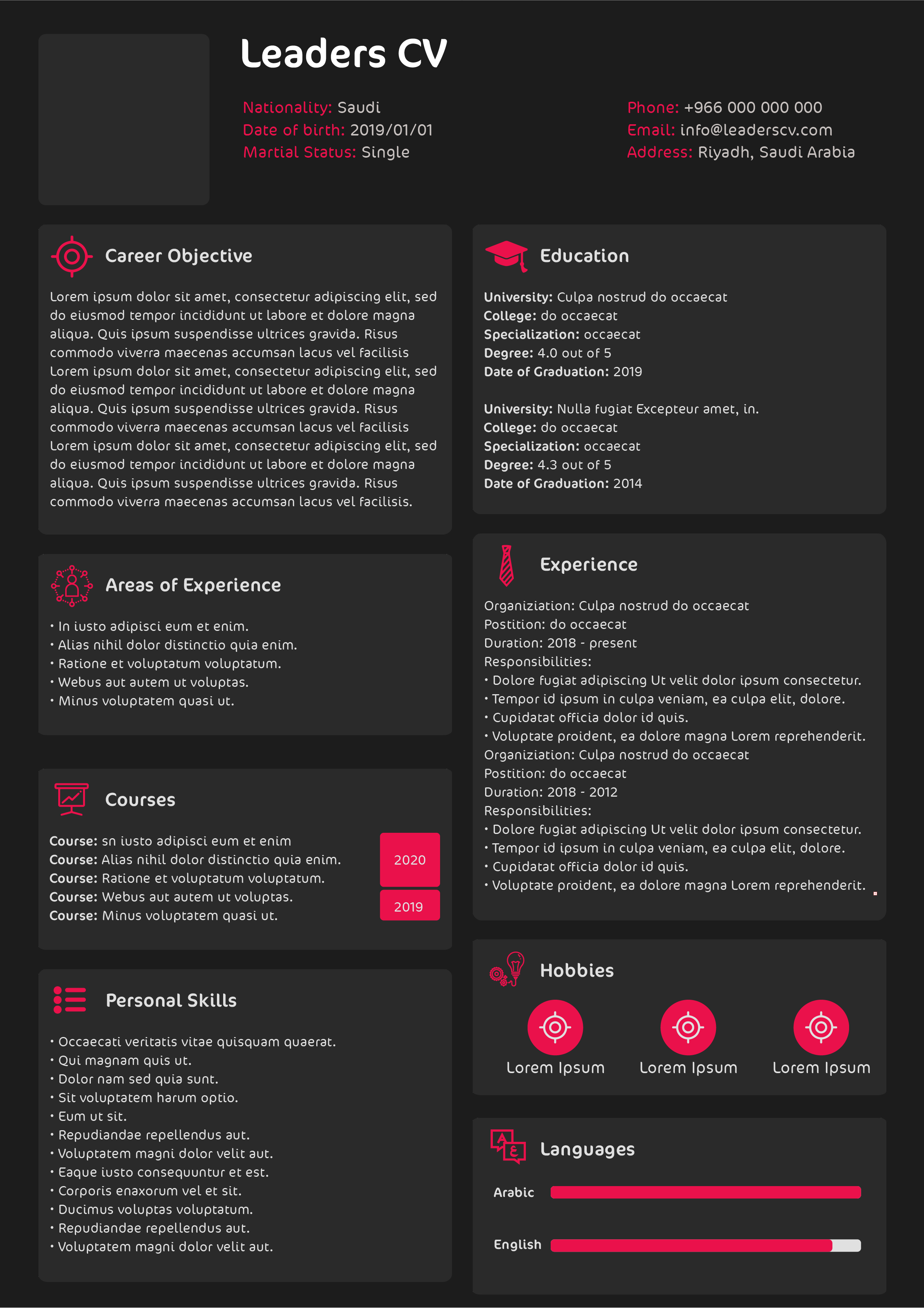 Creative black-and-pink card template
